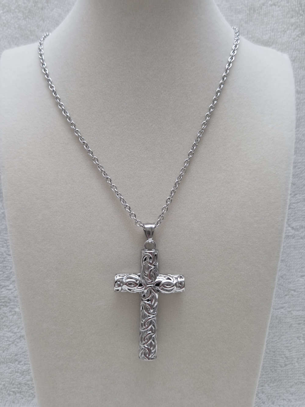 Stainless Steel Filigree Cross Pendant & Necklace